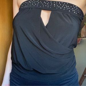 black strapless top with rhinestones